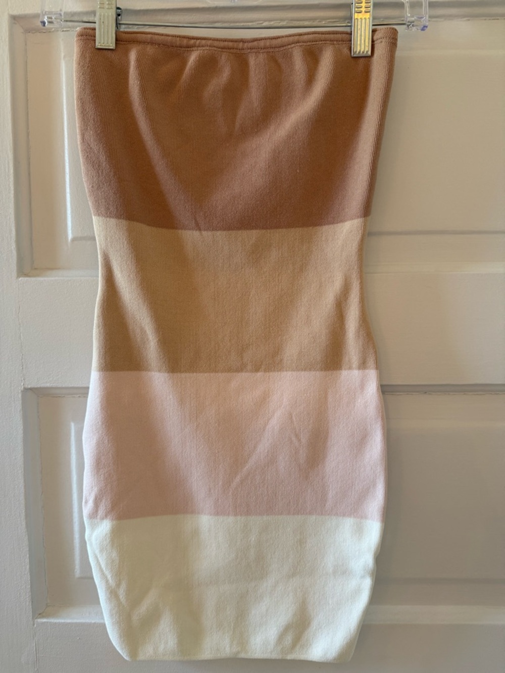 Striped Bodycon Tube Dress in Tan and Cream